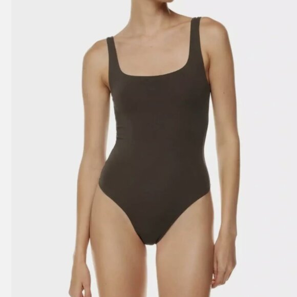 Aritzia Tops - Aritzia Babaton Contour Brown Sleeveless Square Neck Bodysuit